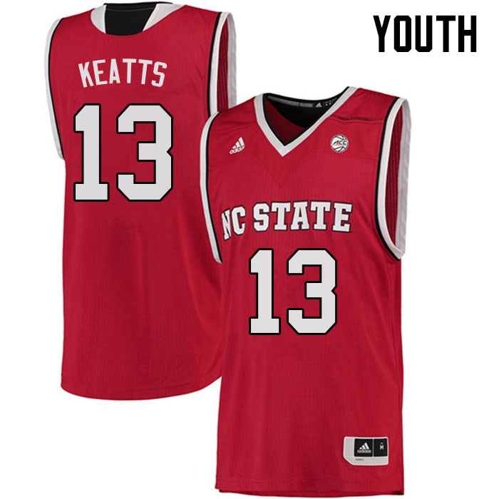 Youth #13 KJ Keatts NC State Wolfpack College Basketball Jerseys Sale-Red